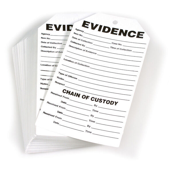 Evidence Tags, 3.5" x 6.5", Pack of 100 - Forensics Source