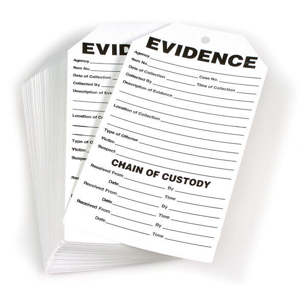 Evidence Tags, 3.5" x 6.5", Pack of 100